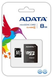 Scheda di memoria micro SD ADATA da 8 GB + adattatore SD, CLASSE 10