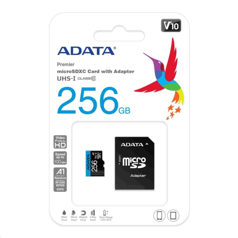 256 GB ADATA Micro SD Memory Card + Adattatore SD, CLASSE 10
