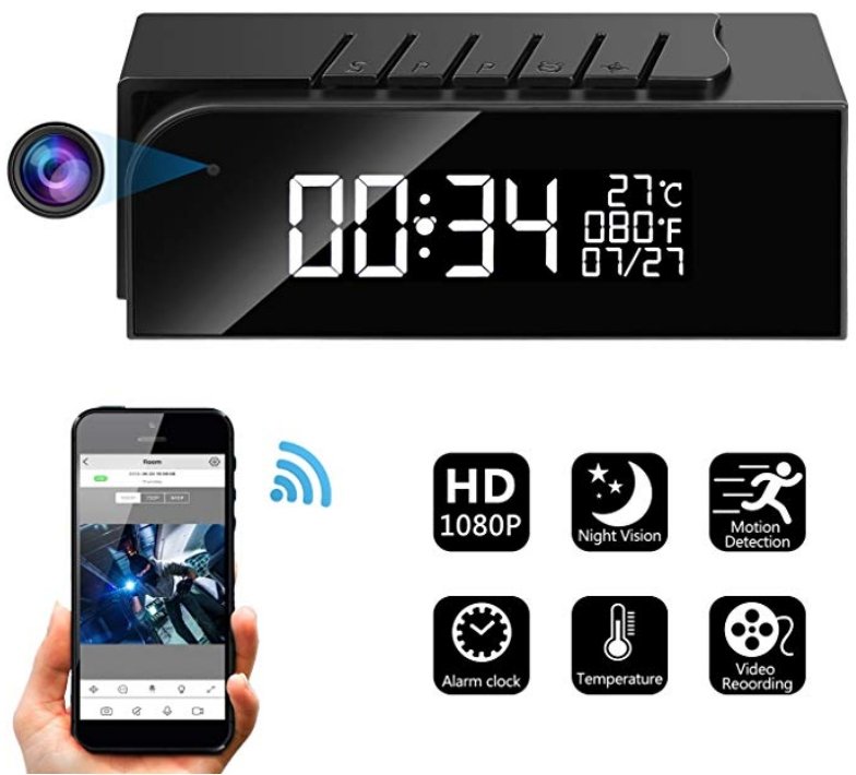 Telecamera Wi-Fi in orologio digitale con visione notturna e rilevamento del movimento IP035