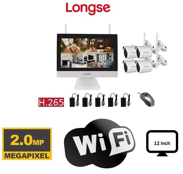 Set di telecamere Wifi con monitor LCD NVR WIFI3604M4SW200 e 4 telecamere IP 2mpx IR 25m
