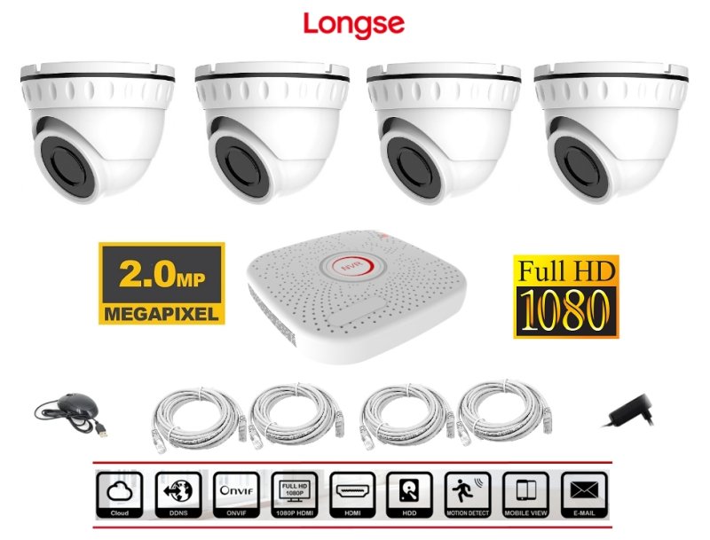 Set di 4 telecamere IP - 2MP / IR 20m Longse