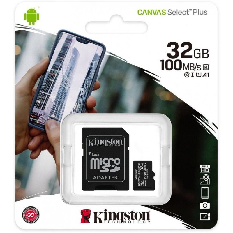 Scheda di memoria Micro SD Kingston da 32 GB + adattatore, Class 10