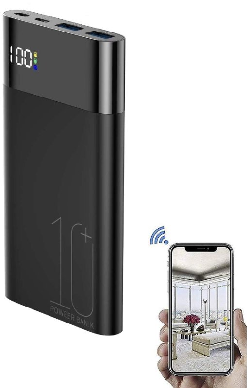 Telecamera Wi-Fi 4K HD integrata in powerbank C10 con visione notturna e rilevamento del movimento
