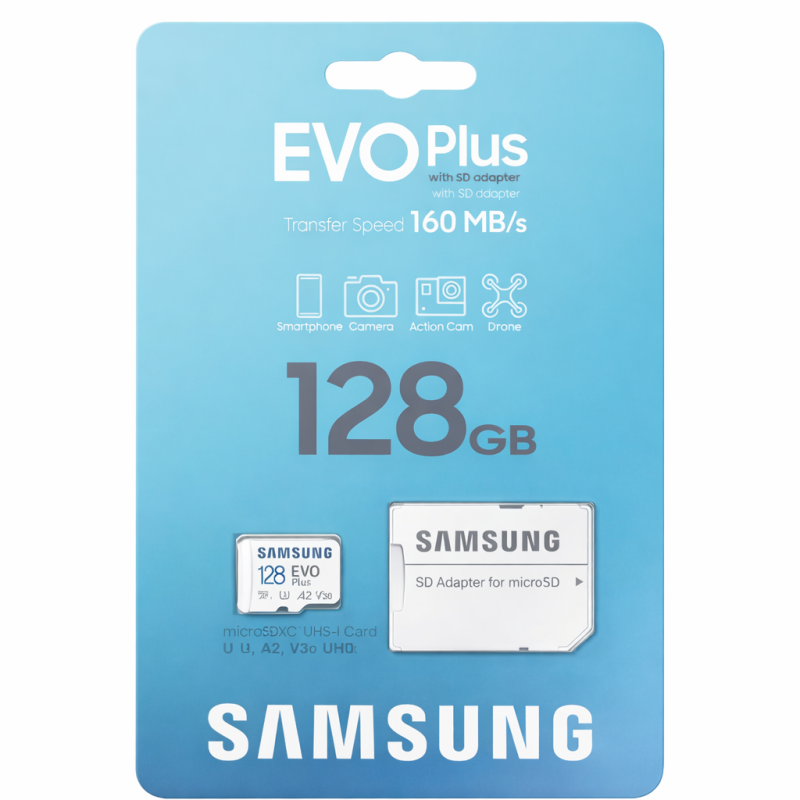 Scheda di memoria Micro SD Samsung EVO Plus 128GB con adattatore SD, Classe 10