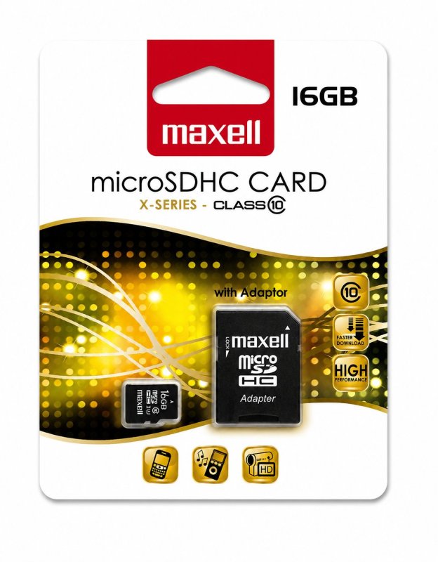 Scheda di memoria microSDHC Maxell X-SERIES da 16 GB con adattatore SD, Class 10