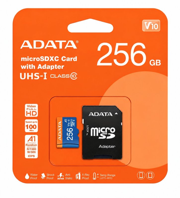 Scheda di memoria ADATA MicroSDXC UHS-I da 256GB 100/25MB/s + adattatore