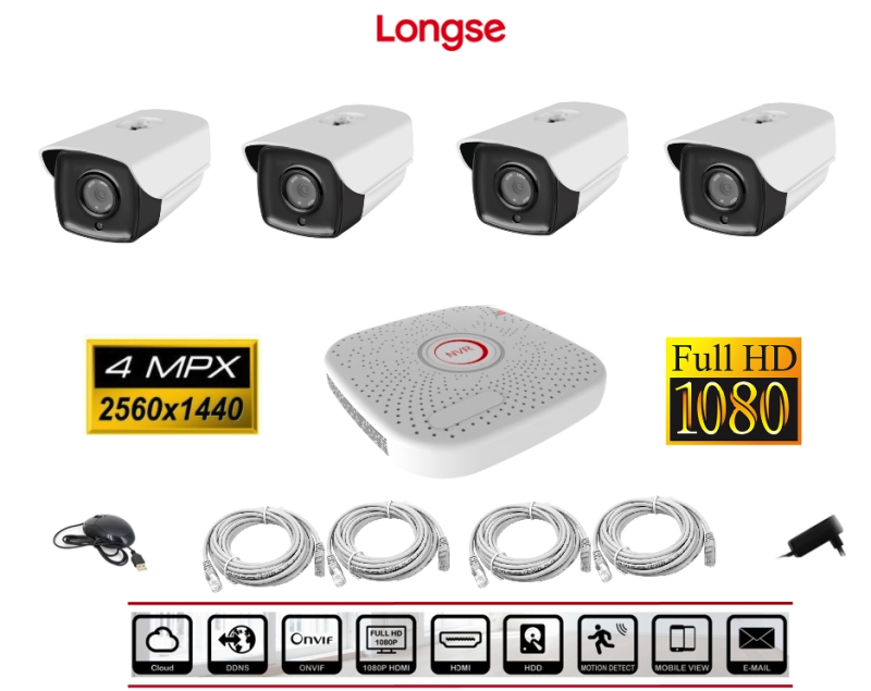 Set di 4 telecamere IP - 4MP IR 40m Longse