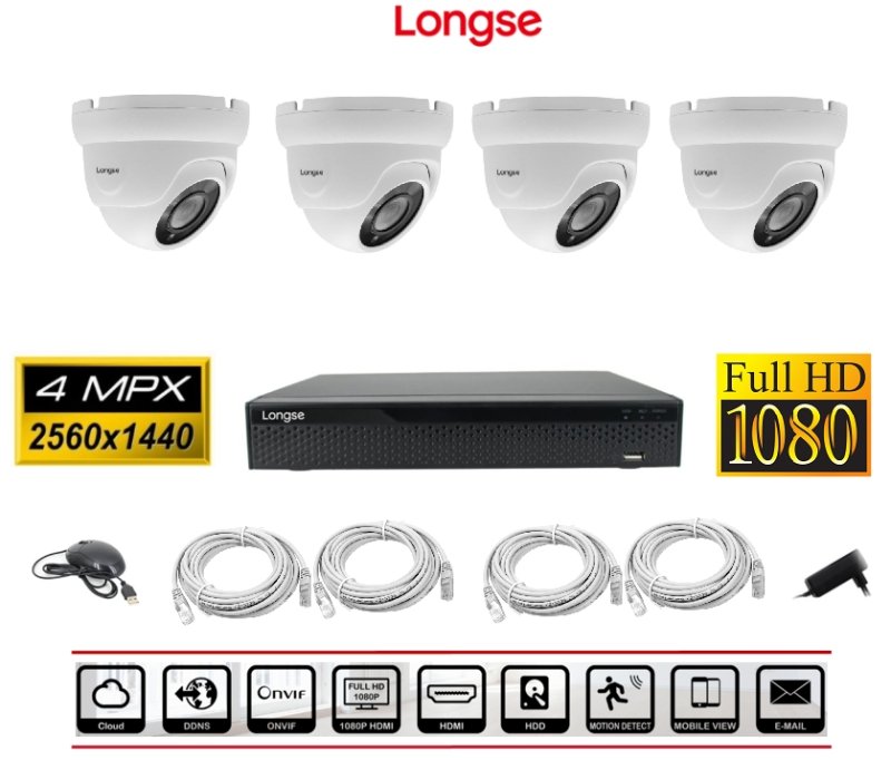 Set di 4 telecamere IP - 4MP, IR 20m Longse
