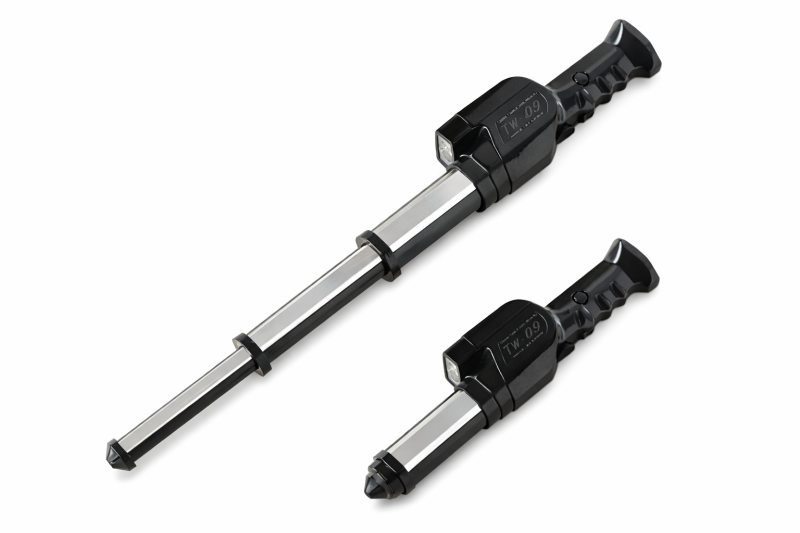 Storditore elettrico telescopico con sirena e torcia LED per autodifesa professionale