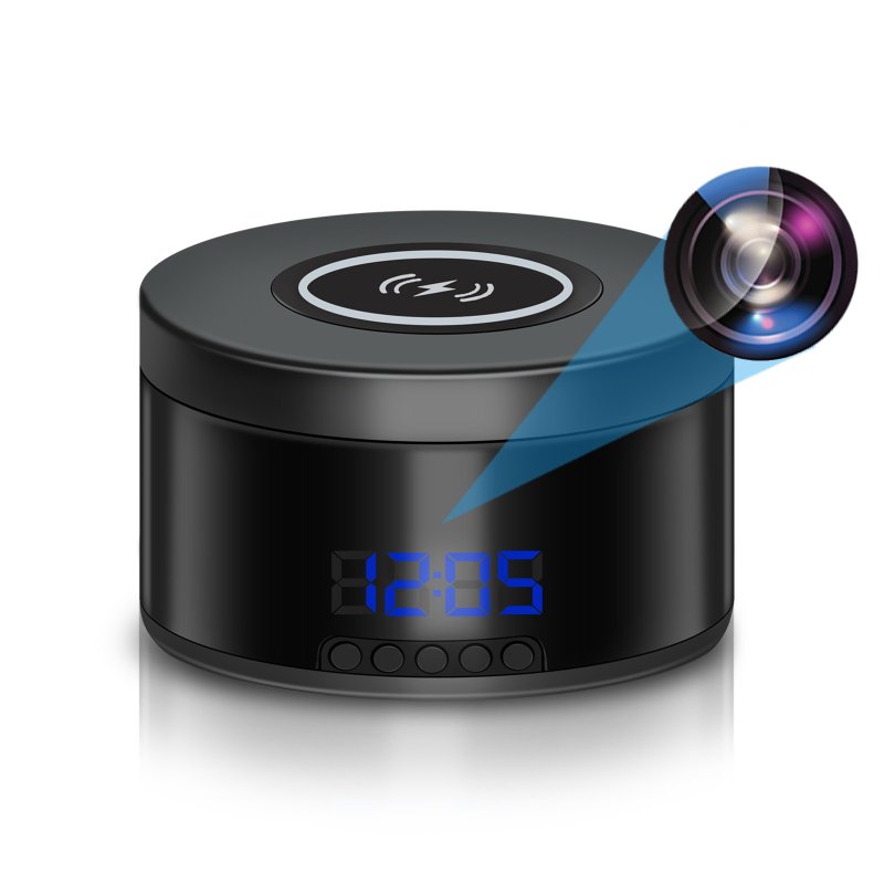 Wi-Fi telecamera in caricatore wireless con obiettivo rotante a 160° e orologio
