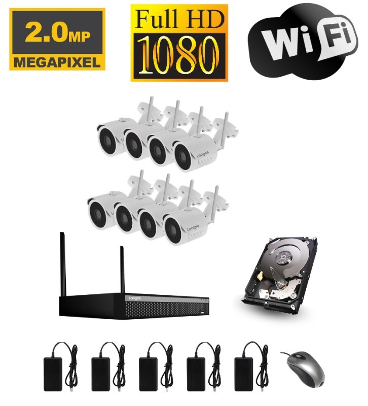 Set di telecamere WiFi con 8 telecamere WiFi IP Full HD
