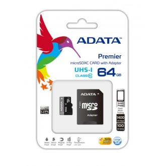 Scheda Micro SD ADATA 64 GB + Adattatore SD, CLASS 10