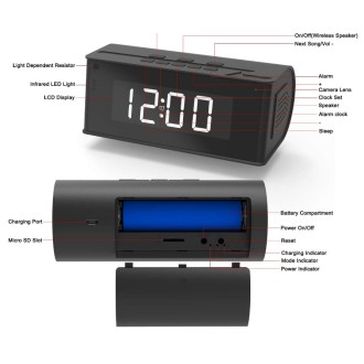 Sveglia Wi-Fi con visione notturna, rilevamento del movimento e altoparlante bluetooth