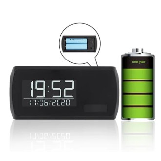 Telecamera Wi-Fi in una sveglia digitale con batteria a lunga durata di 1 anno