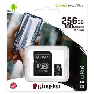 Scheda di memoria Micro SD Kingston CANVAS Select Plus 256GB con adattatore SD, Classe 10