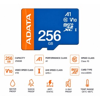 Scheda di memoria ADATA MicroSDXC UHS-I da 256GB 100/25MB/s + adattatore