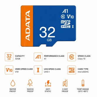 Scheda di memoria micro SD ADATA 32 GB + adattatore SD, CLASS 10