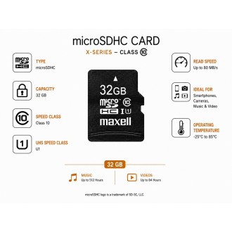 Scheda di memoria microSDHC Maxell X-SERIES da 32 GB con adattatore SD, Class 10
