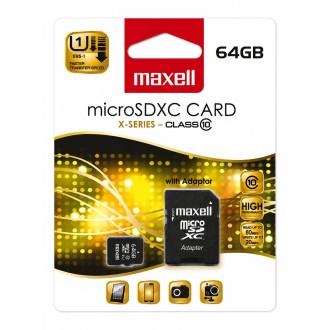 Scheda di memoria microSDXC Maxell X-SERIES da 64 GB con adattatore SD, Class 10