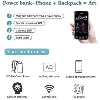 Zaino con schermo LCD - Smart WiFi, controllo tramite app