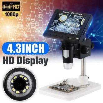 Microscopio digitale a LED con fotocamera e display da 4,3" con ingrandimento 50-1000×