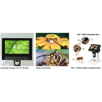 Microscopio digitale a LED con fotocamera e display da 4,3" con ingrandimento 50-1000×
