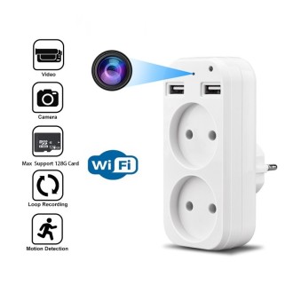 Telecamera WiFi nascosta in presa multipla con doppia porta USB