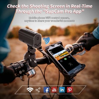 Telecamera per bicicletta Wi-Fi 5K sportiva con luce LED da 3W e stabilizzazione a 6 assi