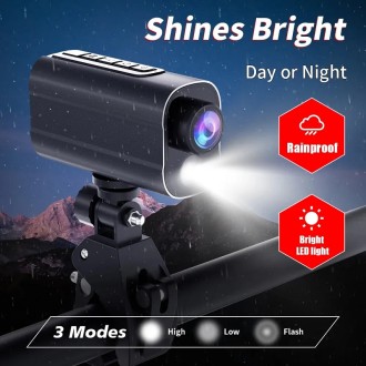 Telecamera per bicicletta Wi-Fi 5K sportiva con luce LED da 3W e stabilizzazione a 6 assi