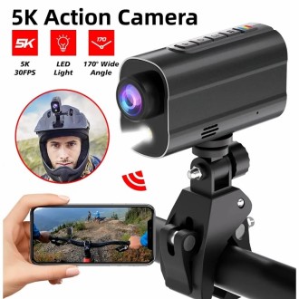 Telecamera per bicicletta Wi-Fi 5K sportiva con luce LED da 3W e stabilizzazione a 6 assi