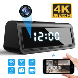 Orologio da tavolo con telecamera WiFi 4K, rilevamento movimento e visione notturna