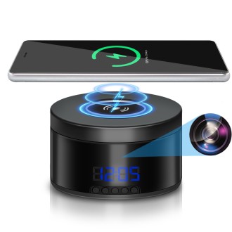 Wi-Fi telecamera in caricatore wireless con obiettivo rotante a 160° e orologio