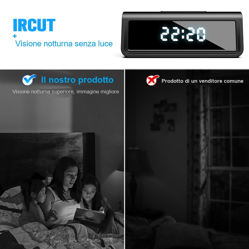 orologio da tavolo con telecamera Wi-Fi 4K nascosta