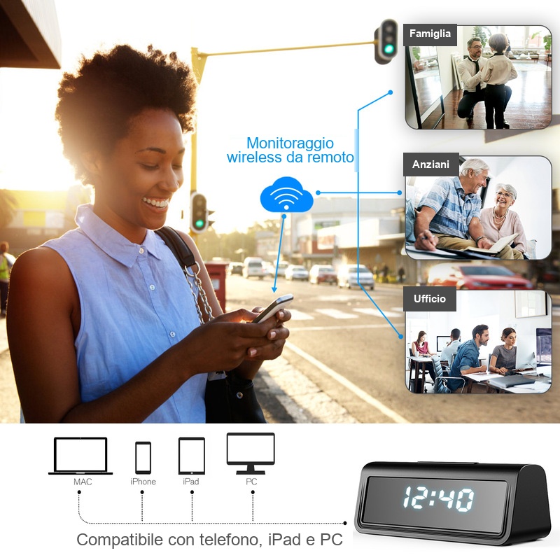 orologio da tavolo con telecamera Wi-Fi 4K nascosta