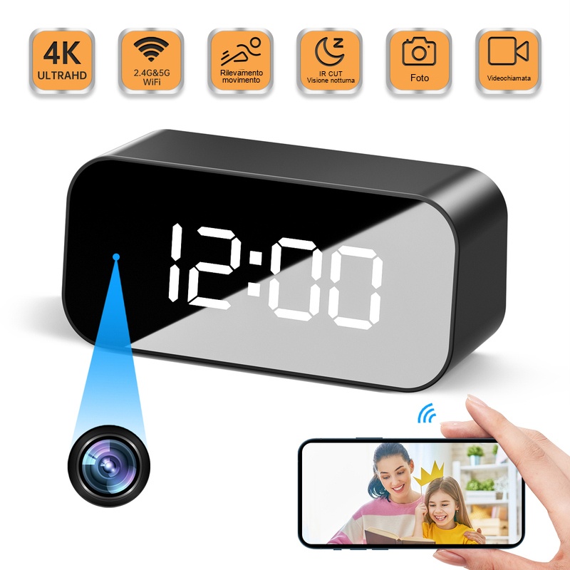 orologio digitale con telecamera Wi-Fi 4K nascosta