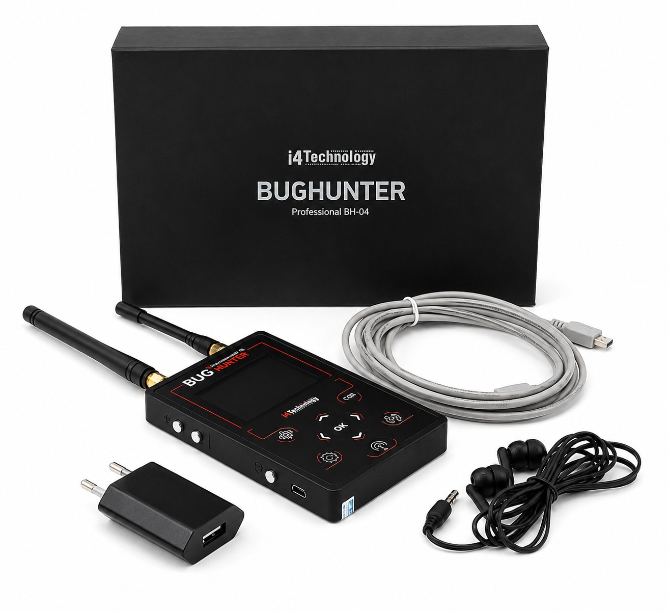 Rilevatore RF professionale per microspie GSM e telecamere nascoste BugHunter BH-04 – contenuto della confezione