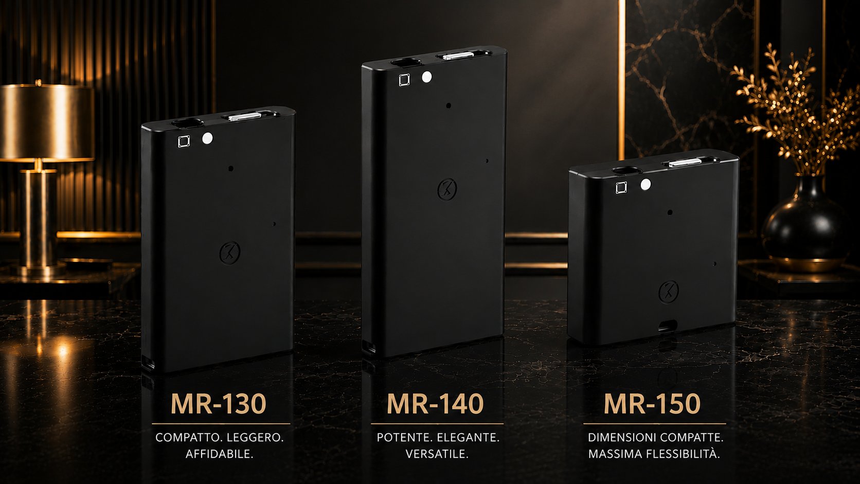 Serie di registratori vocali miniaturizzati ESONIC MR-130, MR-140 e MR-150.