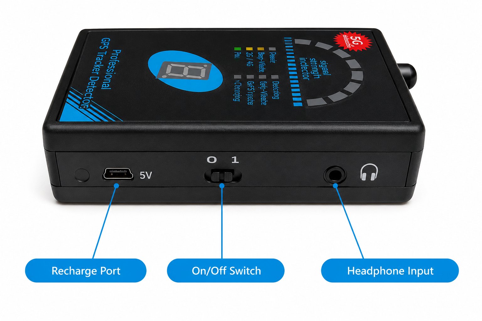 Rilevatore professionale di localizzatori GPS e dispositivi magnetici nascosti PBN-TT-GPS – vista laterale