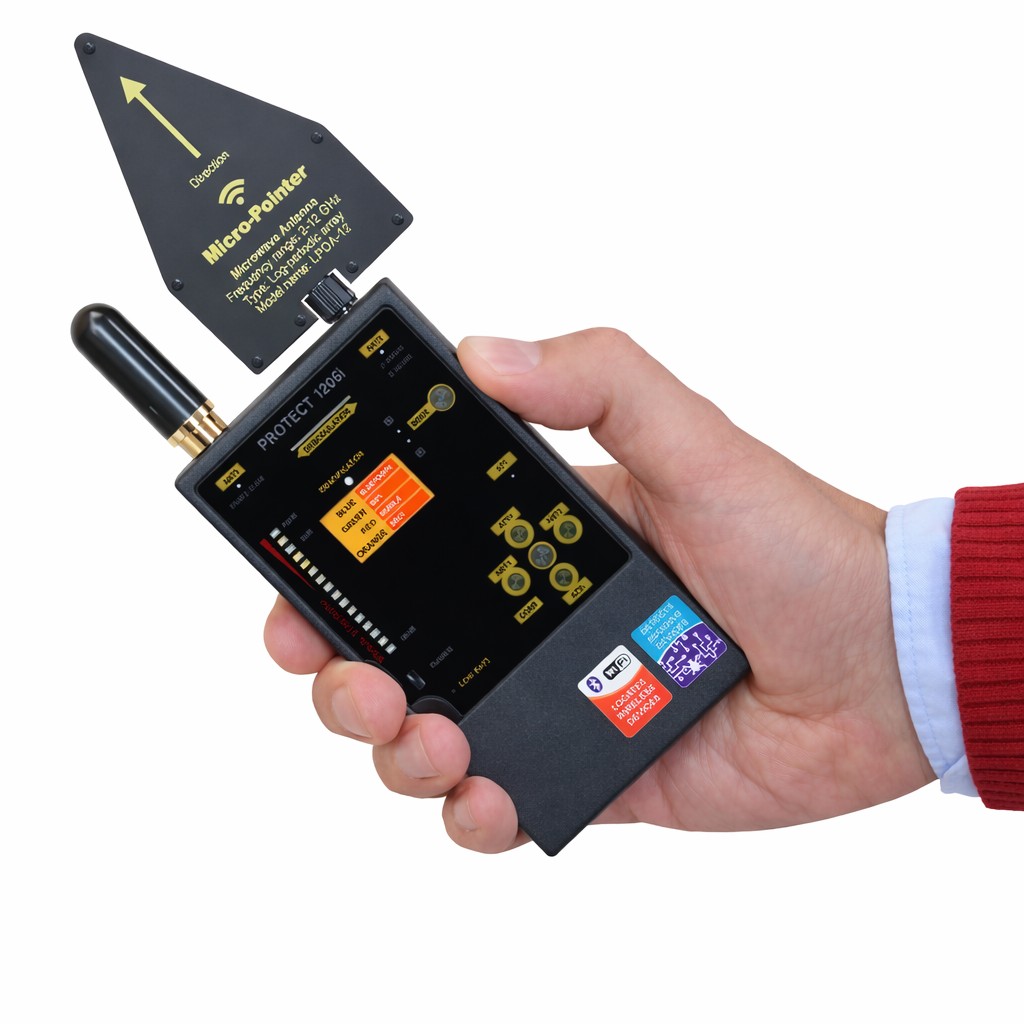 Rilevatore professionale di segnali digitali e microspie Protect 1206i in mano