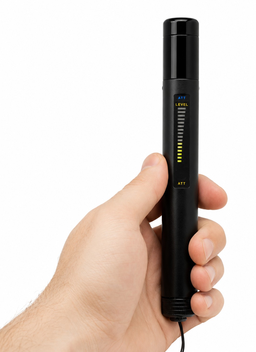 Rilevatore RF professionale iProtect 1205 in mano con indicatore luminoso
