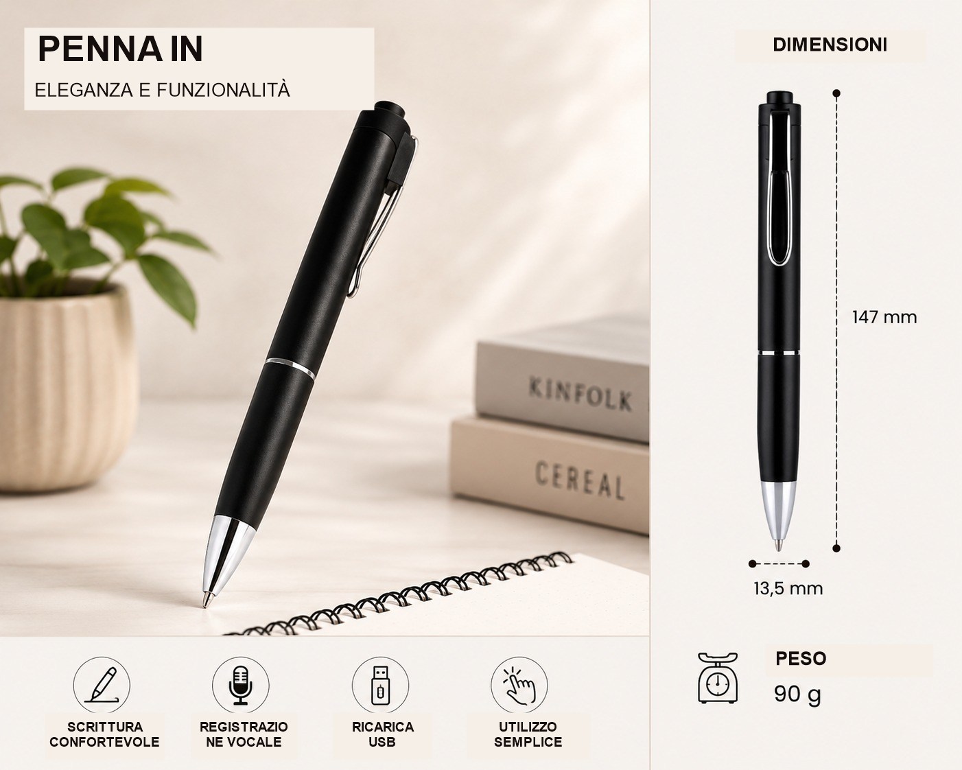 Mini dispositivo di ascolto Wi-Fi in una penna AR05 Connessione Wi-Fi e controllo remoto tramite app