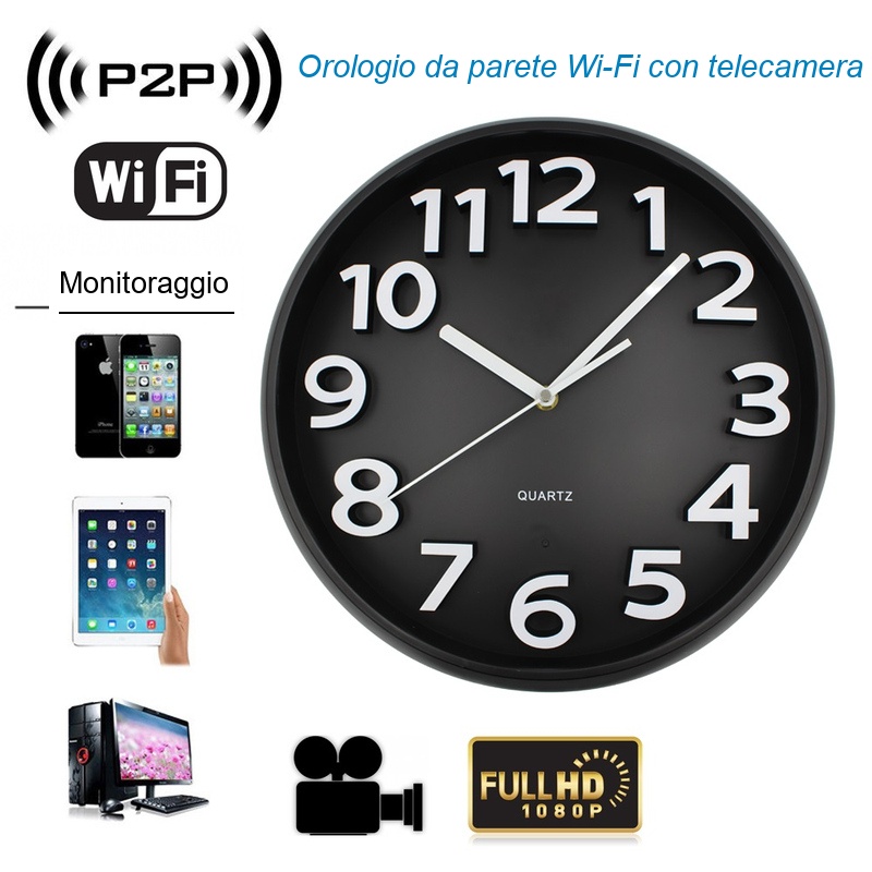rologio da parete con telecamera Wi-Fi nascosta