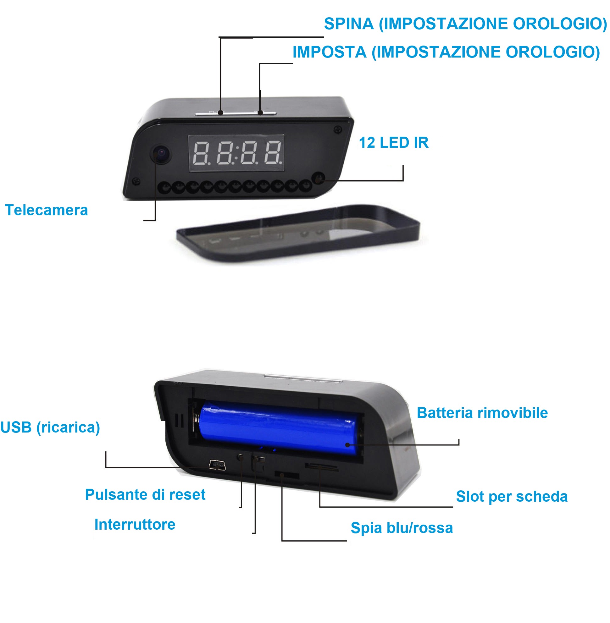 telecamera WiFi in orologio digitale