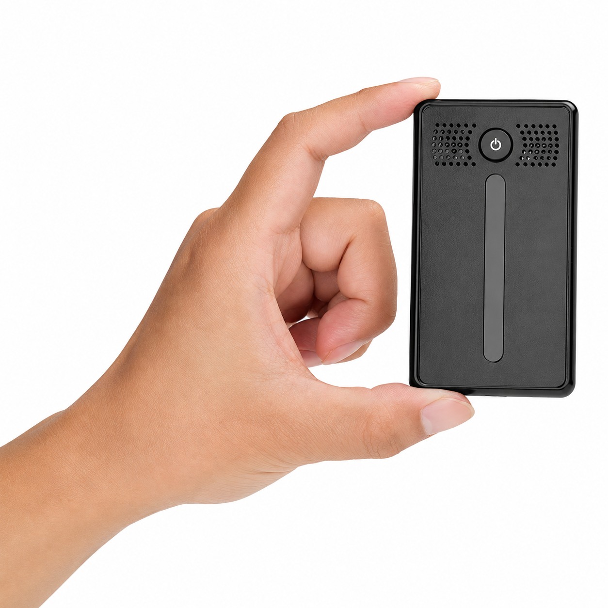 Mini dispositivo audio compatto tenuto in mano
