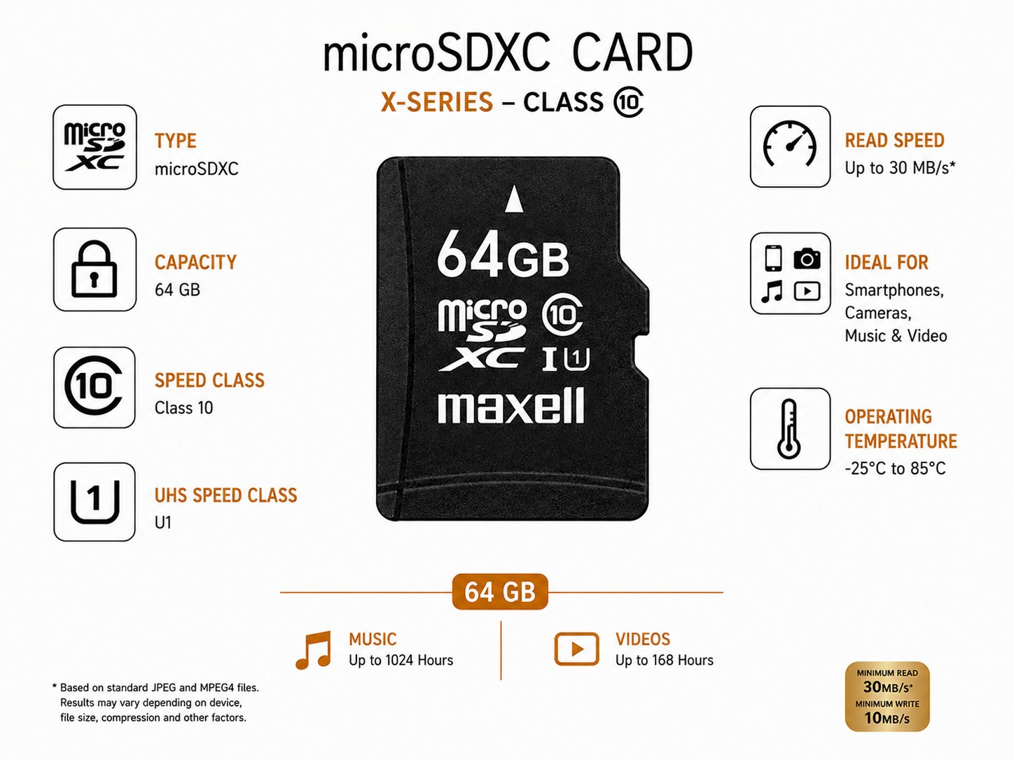 Scheda micro SDXC Maxell X-SERIES da 64 GB con adattatore SD, Class 10