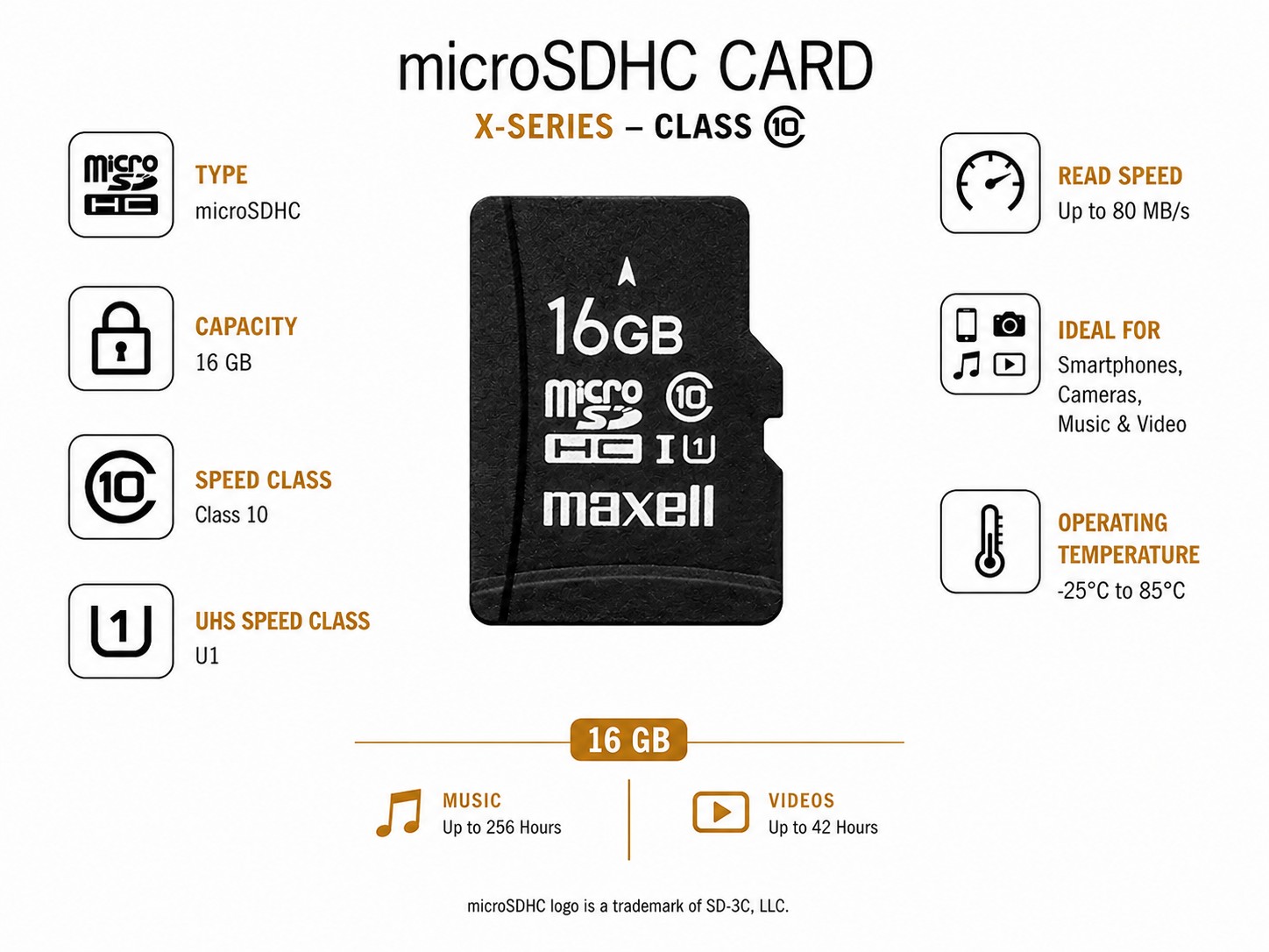 Scheda di memoria microSDHC Maxell X-SERIES da 16 GB, Class 10