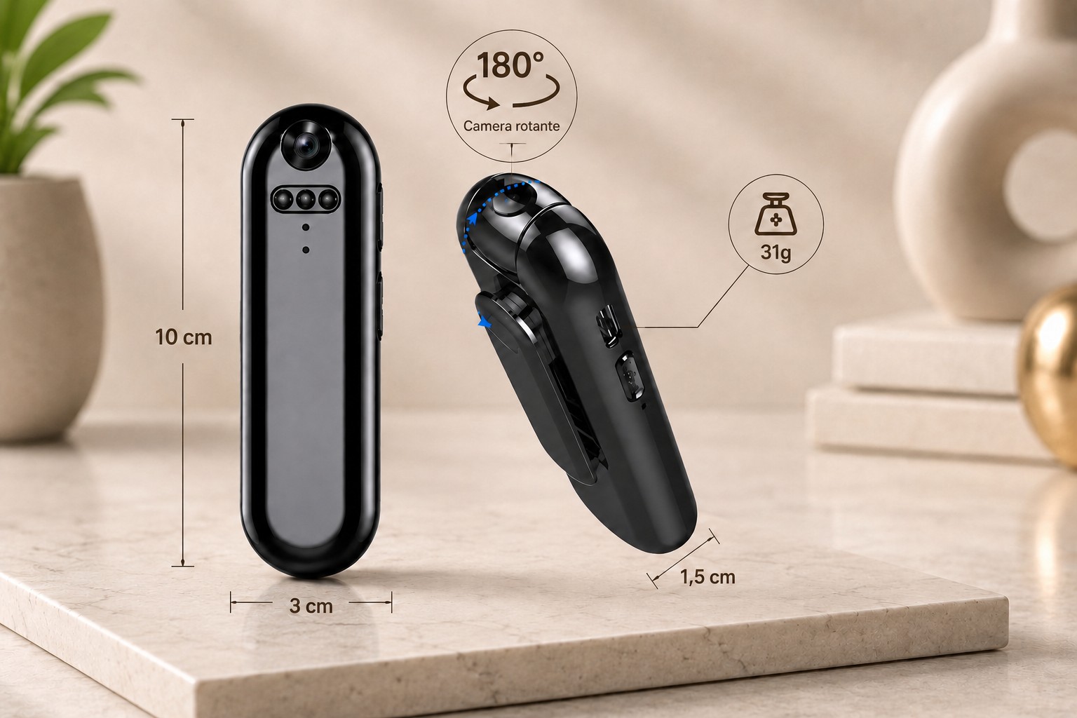 mini telecamera Full HD rotante con visione notturna IR e registratore vocale – 16 GB