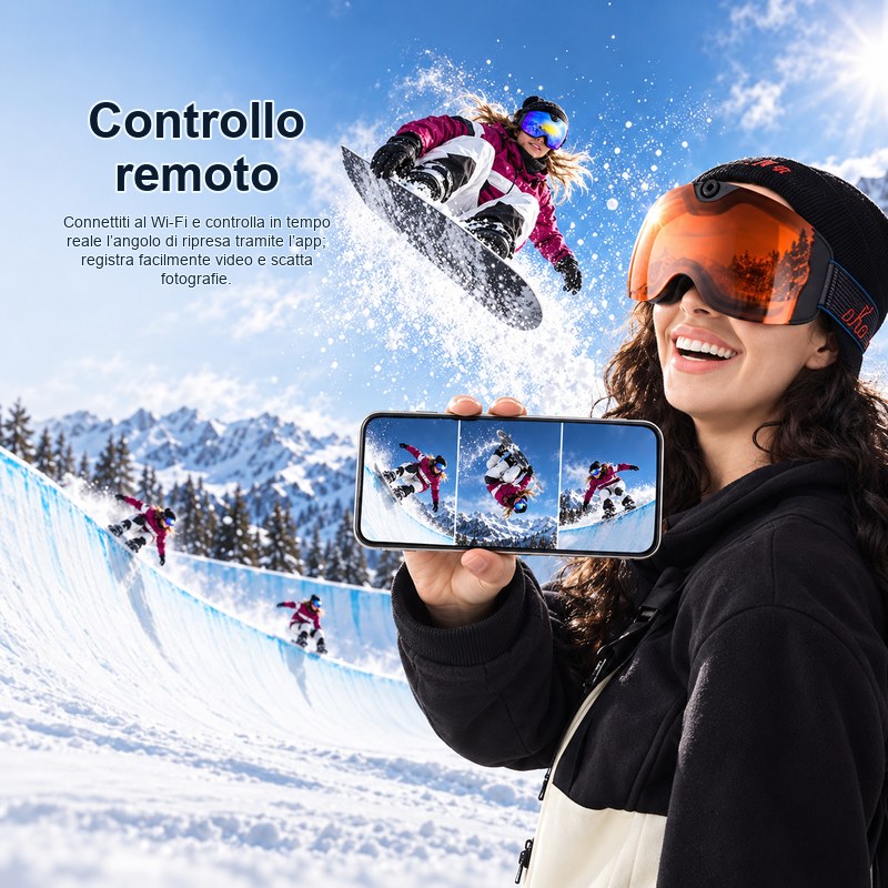 occhiali da sci con videocamera 4K e connessione WiFi